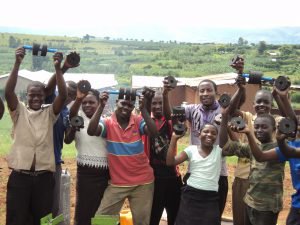 The students show off the goods. 