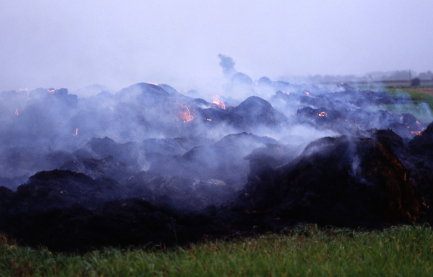 Burning straw in countryside